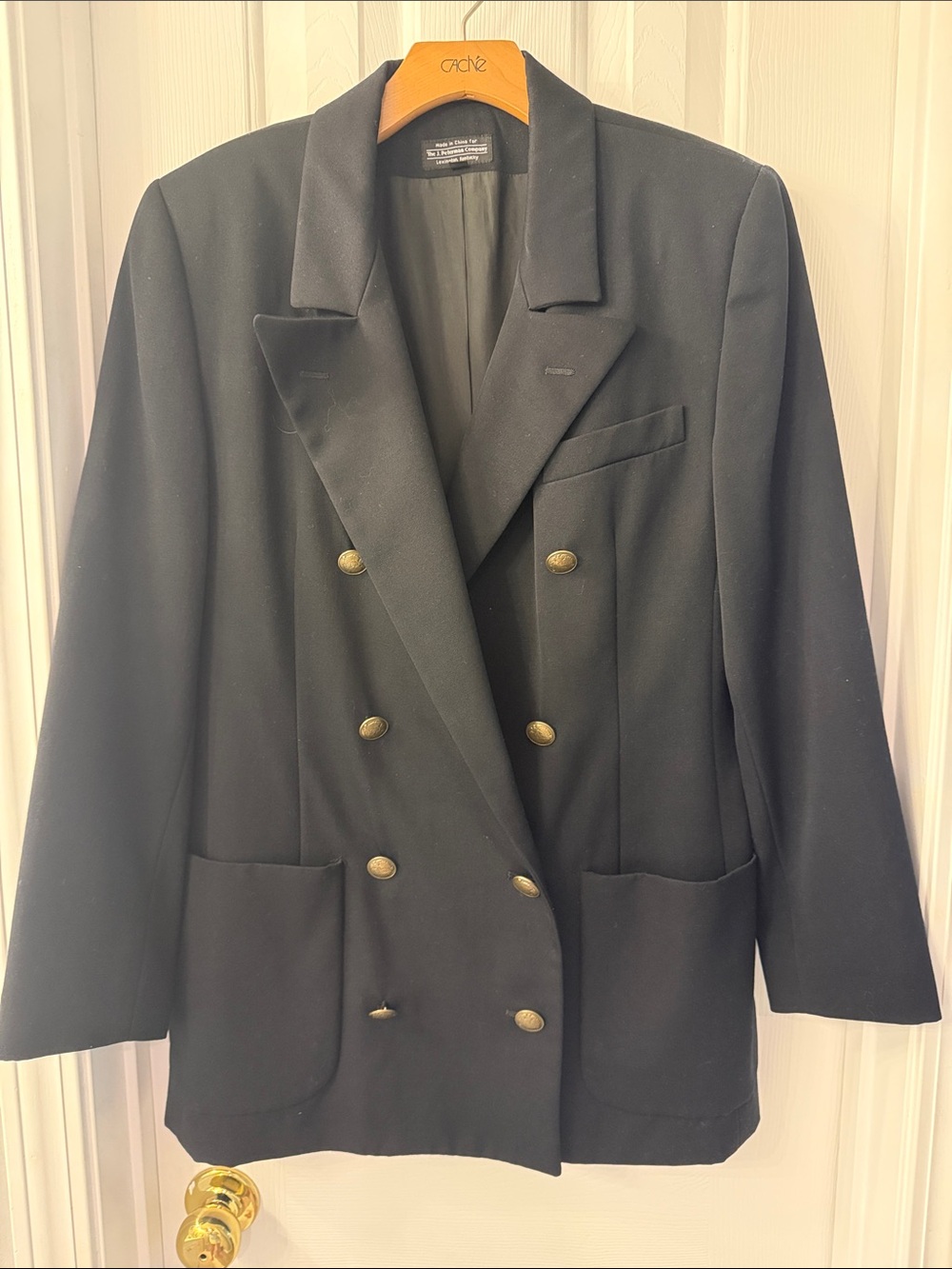 Classic Double-Breasted Black Blazer with Gold Buttons